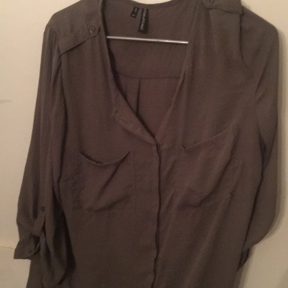 Olive green button down